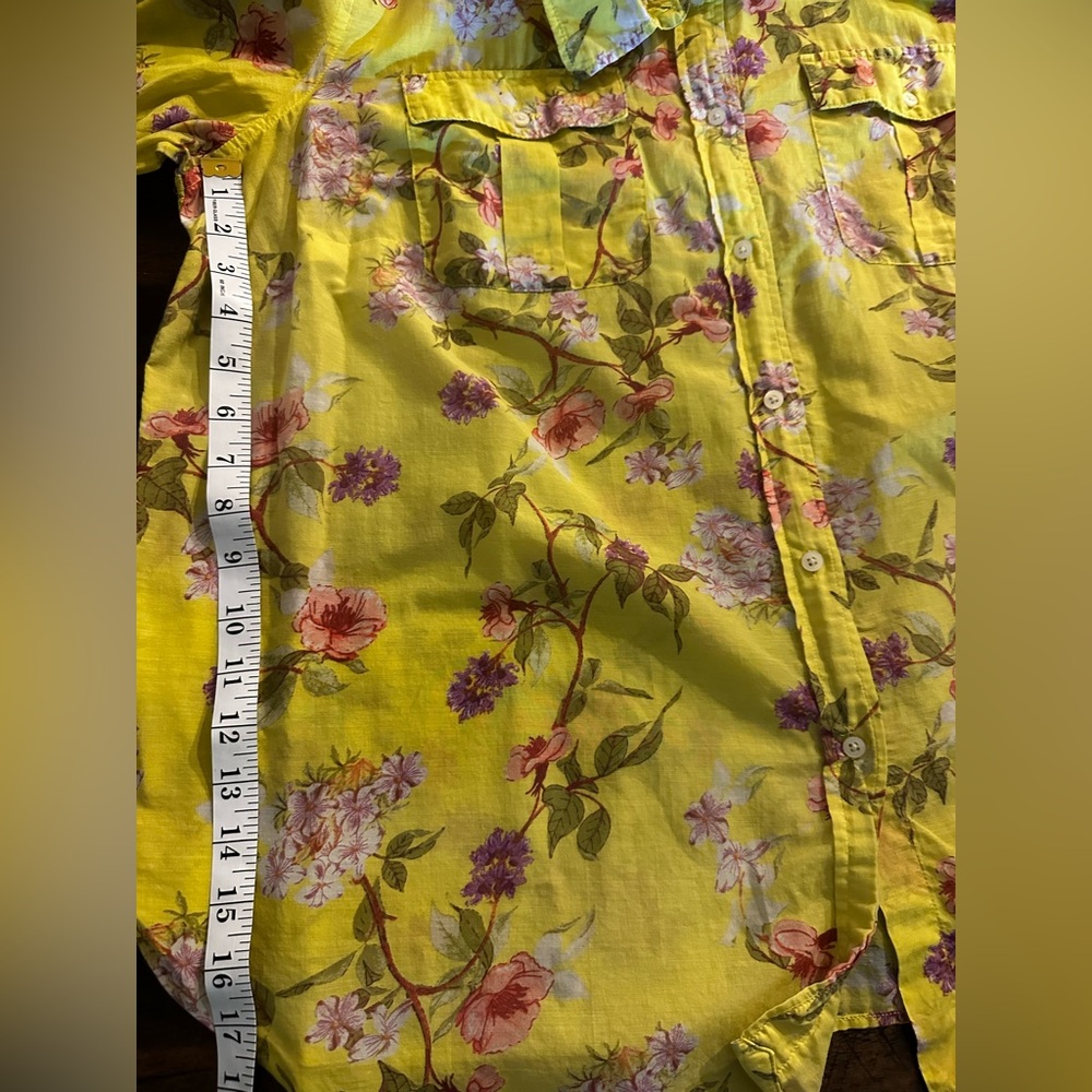 Lauren Ralph Lauren Yellow Floral Button Down Shirt 2X Cotton Blend Blouse - Picture 8 of 8